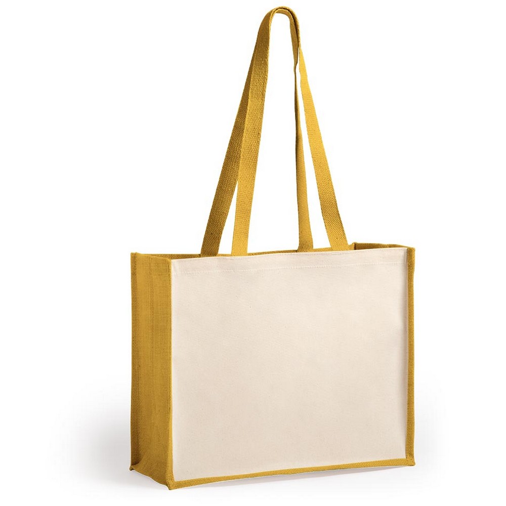 Sac shopping en jute lamin avec lment en coton lamin