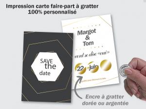 Impression faire part mariage  gratter encre dore